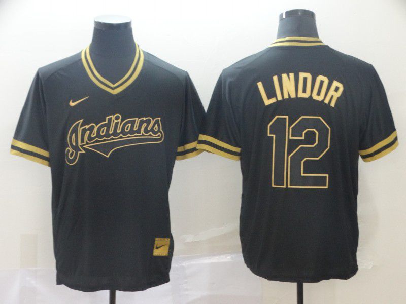 Men Cleveland Indians #12 Lindor Black gold Game Nike 2022 MLB Jersey->cleveland indians->MLB Jersey